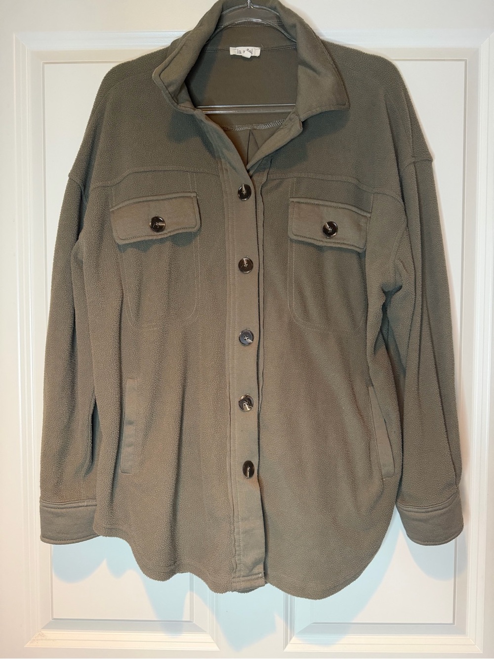 La Miel Olive Green Button-Front Fleece Jacket